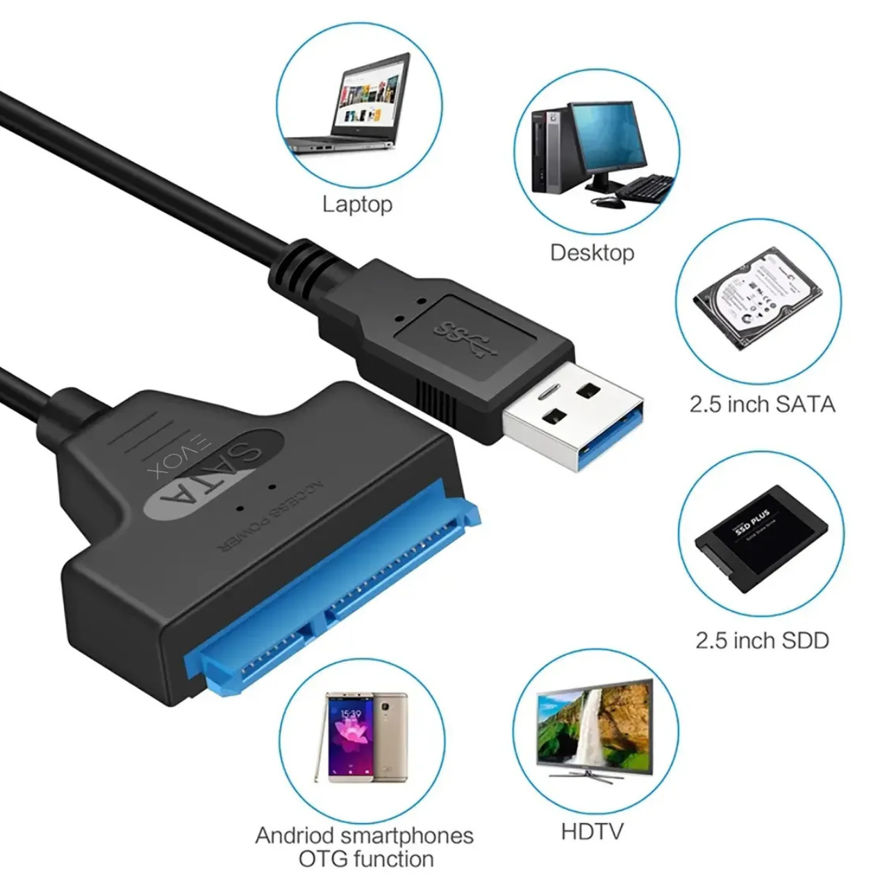 Cable Adaptador Evox Usb 3,0 A Sata 2,5 Disco Rigido Y Ssd Negro