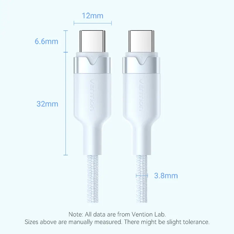 Cable Usb C Carga Y Datos 3a 60w 1 Metro Aluminio Vention Blanco