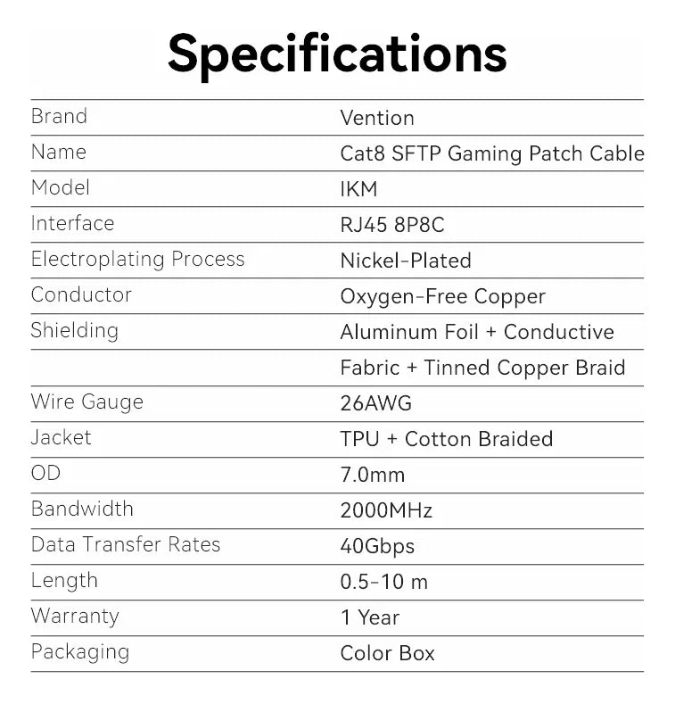 Cable Rj45 Ethernet Sftp Cat8 40 Gbps Gamer 2 M Vention