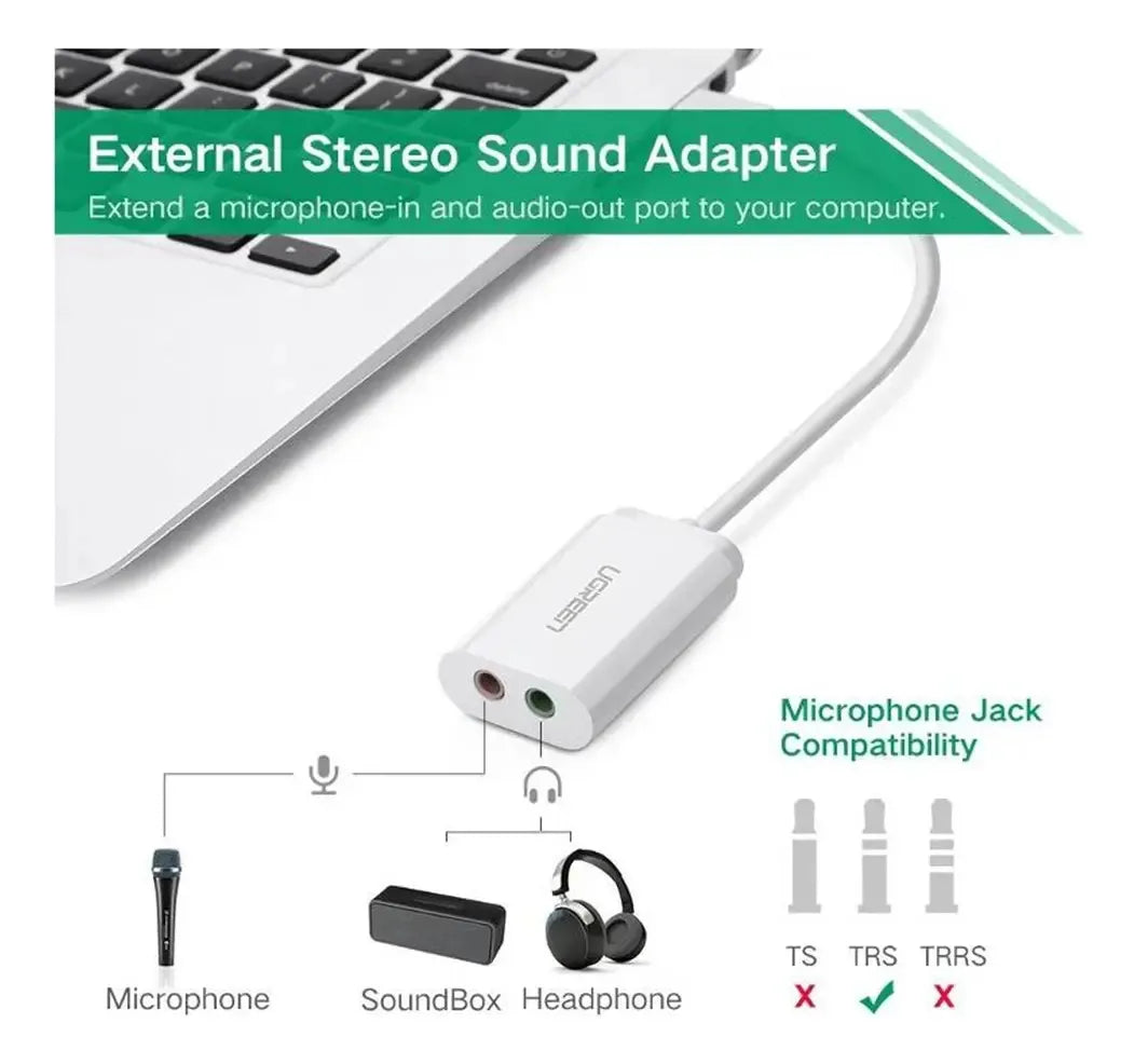 Adaptador Audio Usb A Auxiliar 3,5mm Microfono Blanco Ugreen