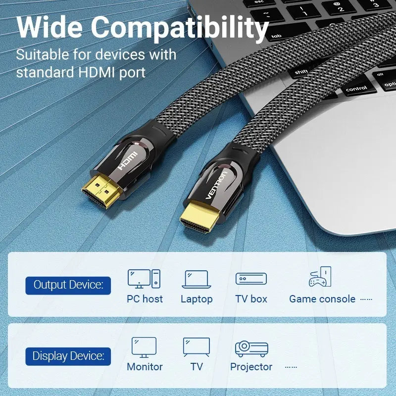 Cable Hdmi 2,0 Flat Trenzado Certificado 4k 1 M Vention