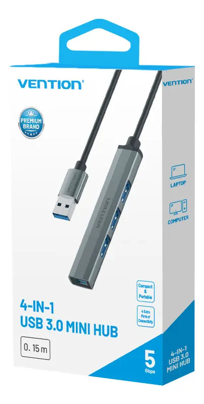 Hub Adaptador Multipuerto Usb 3,0 4 En 1 0,15 Metros Vention Gris Oscuro