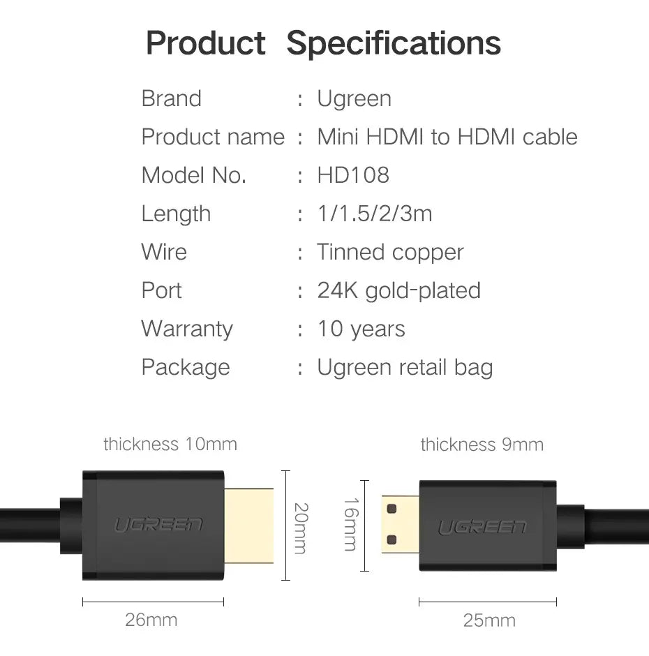 Cable Mini Hdmi A Hdmi Macho A Macho 4k 60hz 1,5m Ugreen