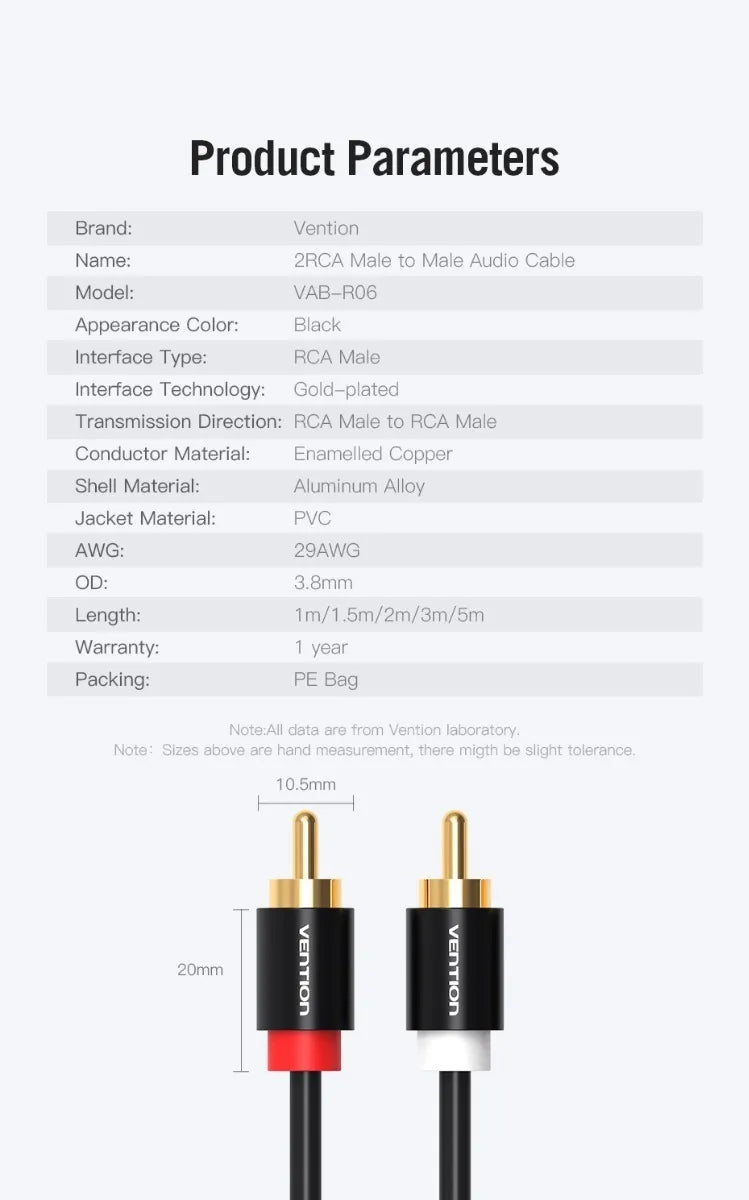 Cable Audio Premium 2 Rca Macho A 2 Rca Macho 3 M Vention