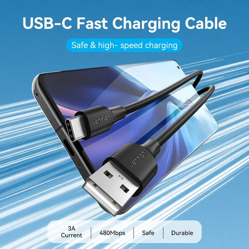 Cable Usb A Usb-c 3a 480mbps Datos Y Carga 1m Vention Negro