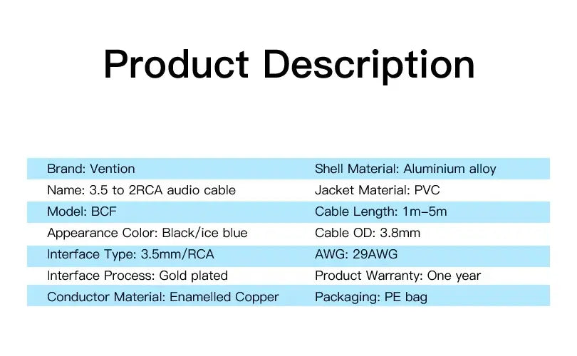 Cable Audio Auxiliar Jack 3,5mm A 2 Rca Macho 2 M Vention