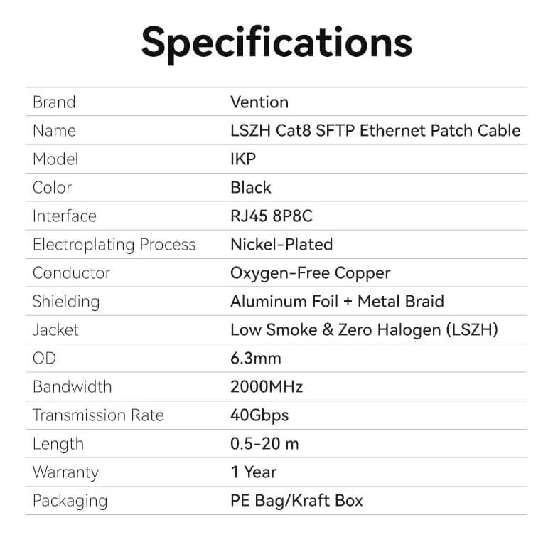 Cable De Red Cat8 Rj45 Sftp Lszh Gamer 0,5 Metros Vention