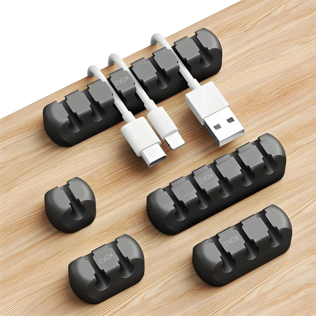 Organizador De 5 Cables Escritorio Con Adhesivo Evox 5 Cables