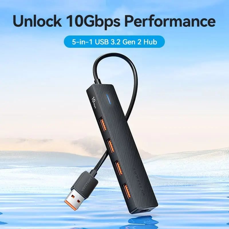 Hub 5 En 1 Usb A 4 Usb 3,2 Gen 2 Y Usb C 0,15 Metros Vention Negro