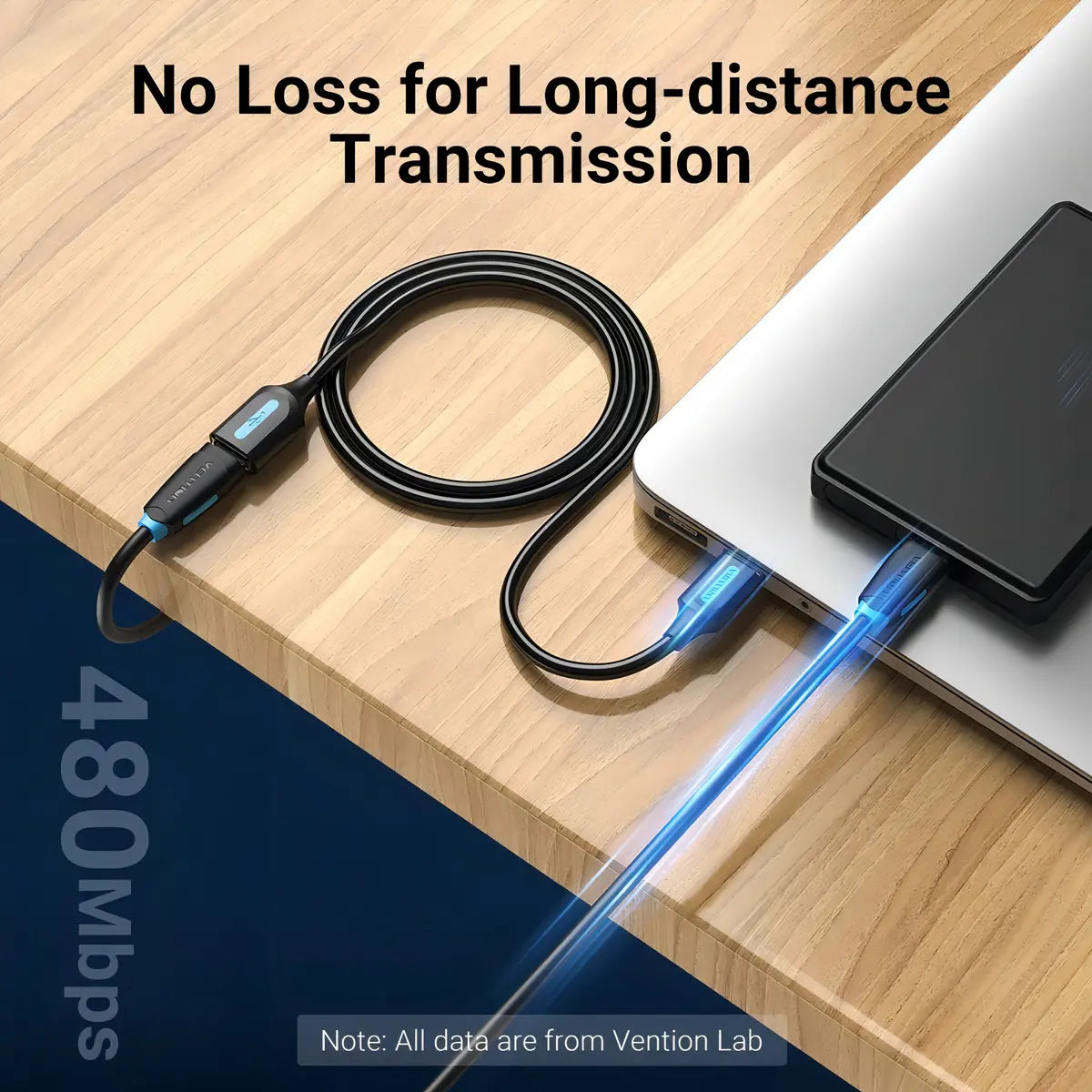 Extensor Usb 2,0 Alargue 1 Metro Macho A Hembra Vention Negro