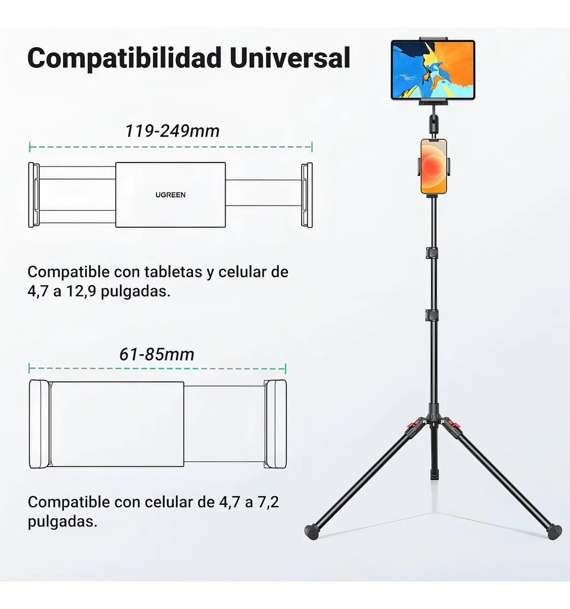 Soporte Tripode 2 En 1 Para Tablet Celular 170cm 360° Ugreen Negro