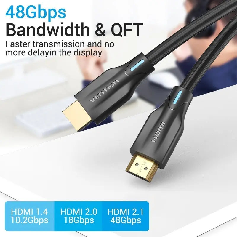 Cable Trenzado Hdmi 2,1 8k Earc Hdr 48gb 2 M Vention
