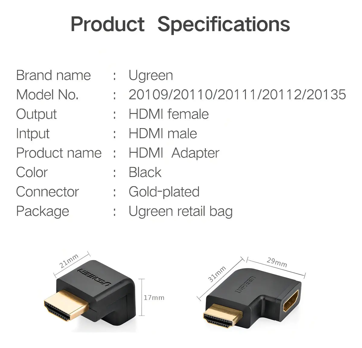 Ficha Adaptador Hdmi 2,0 4k Macho A Hembra Curvo 270° Ugreen