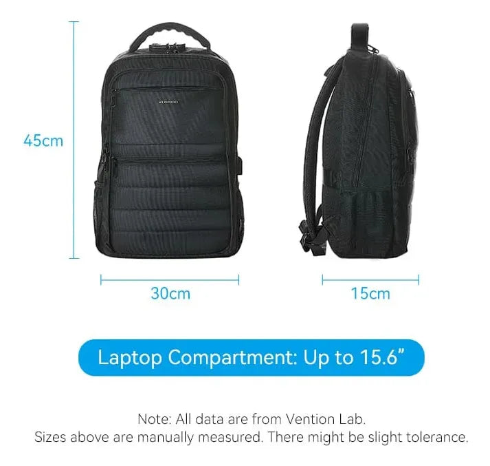Mochila Porta Notebook 15,6 Candado Resistente Agua Vention Negro Liso