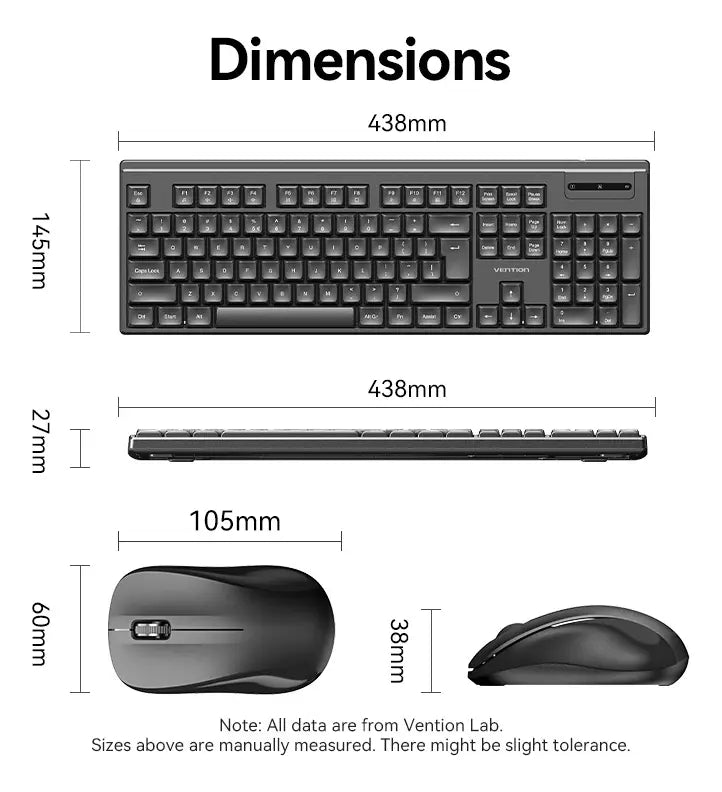 Kit Teclado Y Mouse Inalambrico 2,4g Ktz Vention Color Negro Grafito Negro