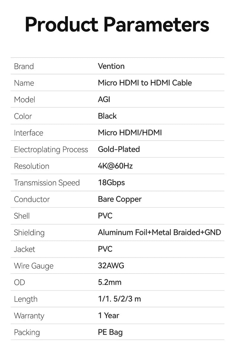 Cable Premium Micro Hdmi A Hdmi 2,0 4k Hdr 1,5 Mts Vention