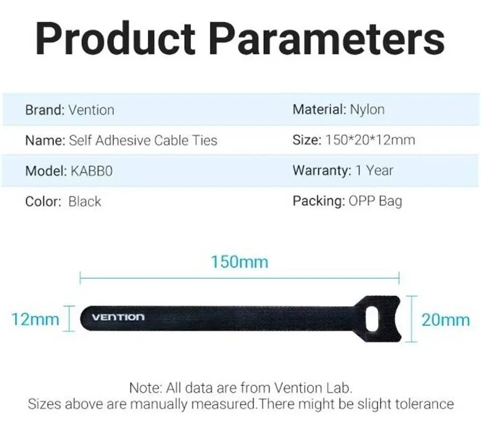 Tira Organizadora De Cables Nylon Autoadhesivo 15cm Vention Negro