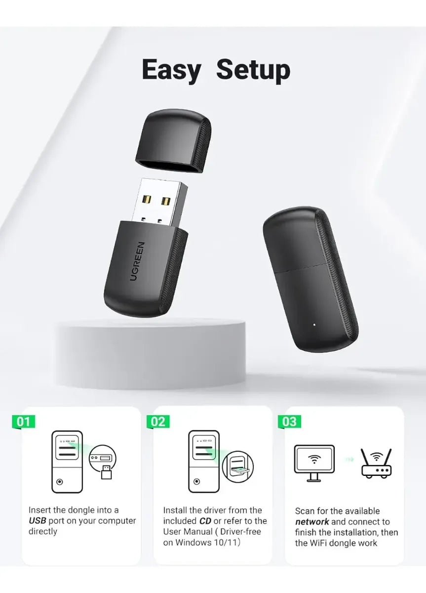 Receptor Wifi Adaptador Placa Red 2,4g 5g Dual Band Ugreen