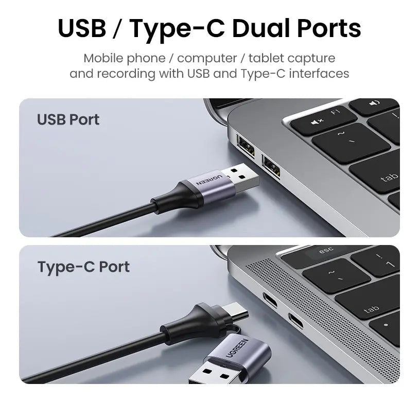 Adaptador Vídeo Hdmi Hembra A Usb + Usb-c 4k 60hz Ugreen
