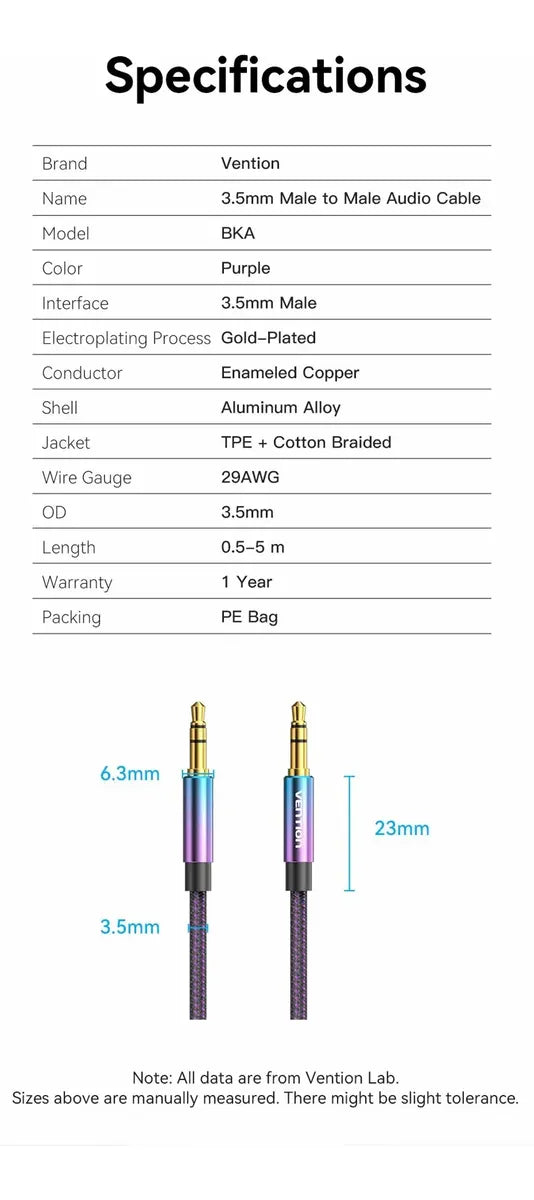 Cable Audio Auxiliar Mini Plug 3,5 Mm 1 M Aluminio Vention