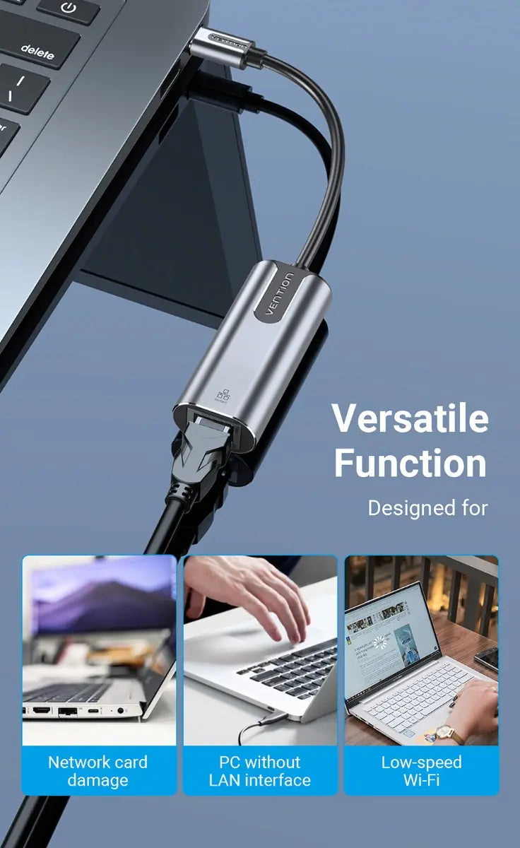 Adaptador Usb C Macho A Ethernet Rj45 Hembra Vention Gris Oscuro