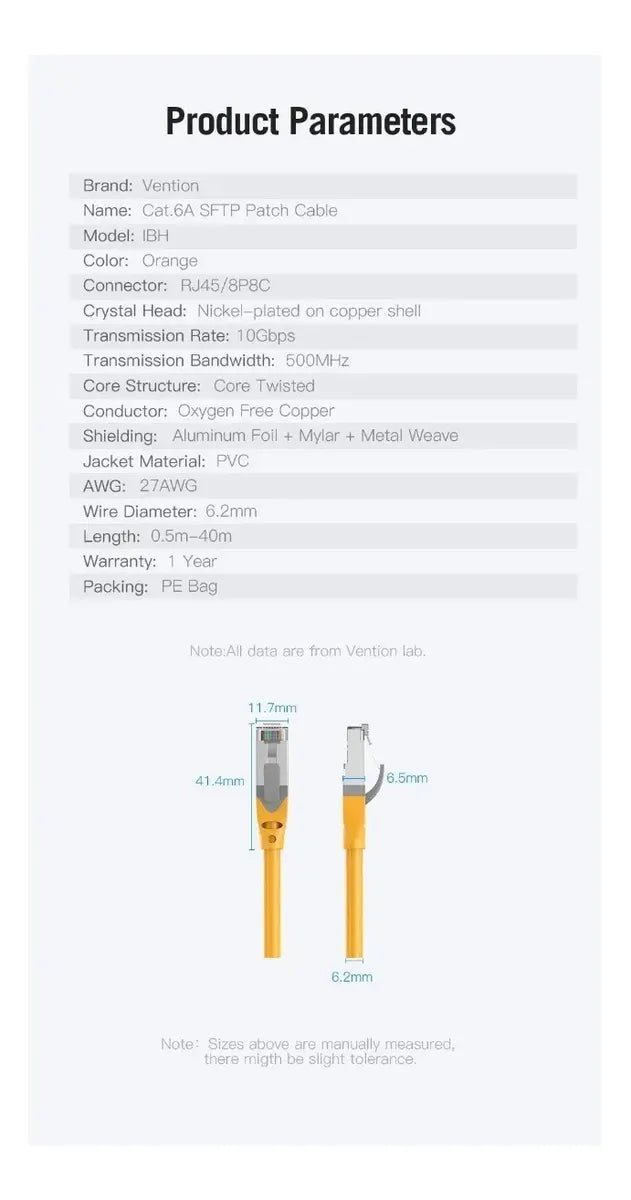 Cable Red Blindado Cat6a 15 Metros Patch Cord Sftp Vention