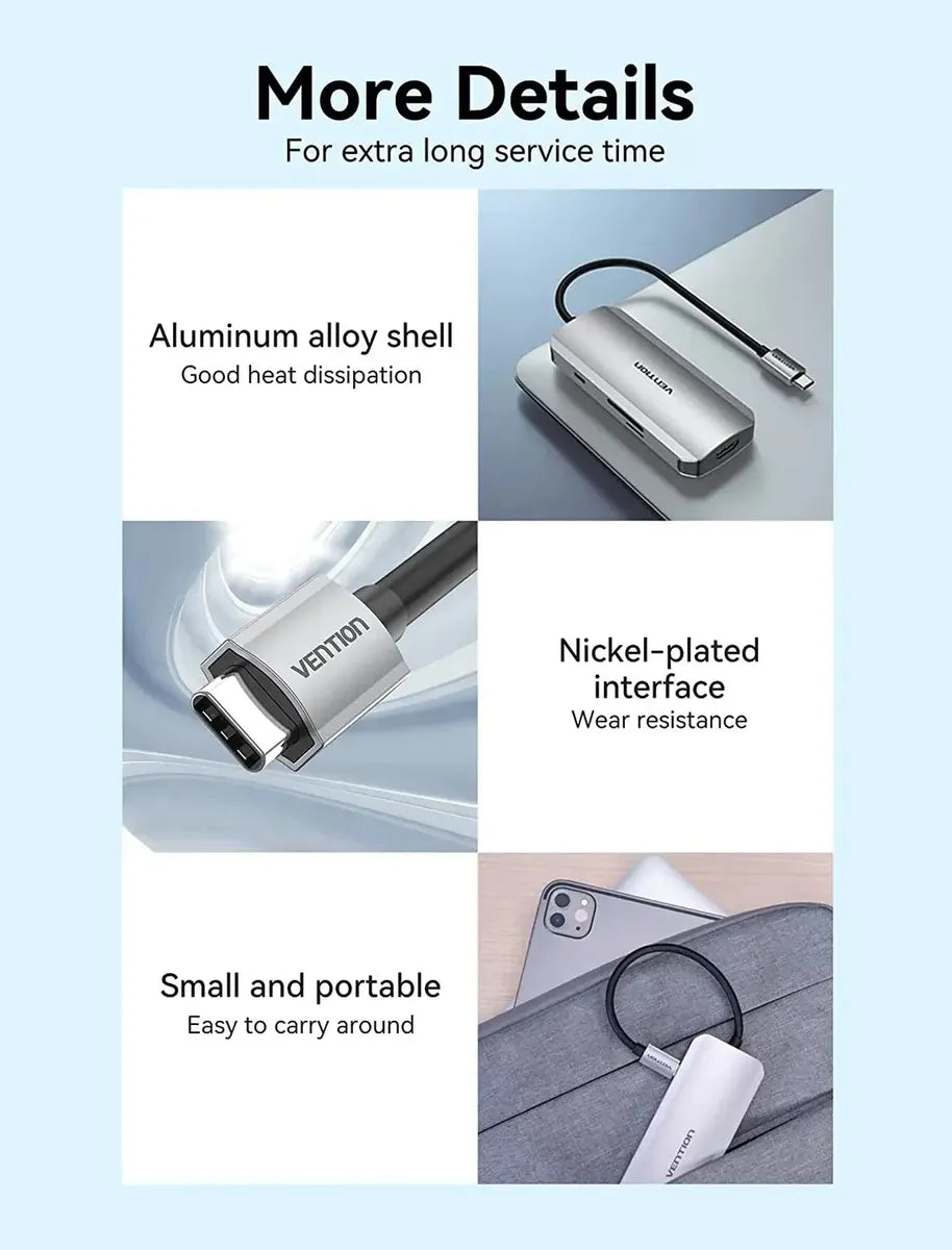 Hub Multipuerto 7 En 1 Usb C Hdmi Usb 3,0 Tarjeta Sd Vention Plateado