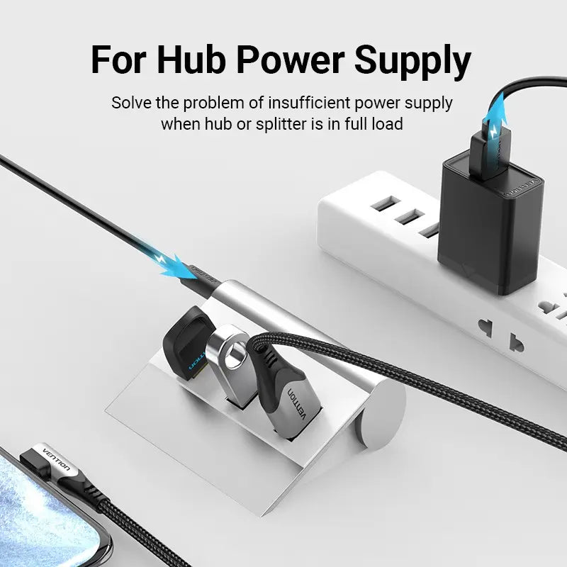 Cable Usb A Dc 5,5 Mm De Alimentacion 5v 3a Carga 1m Vention Negro