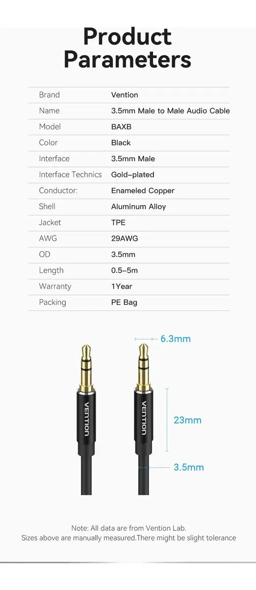 Cable Audio 1 M Stereo Auxiliar Mini Plug 3,5 Jack Vention