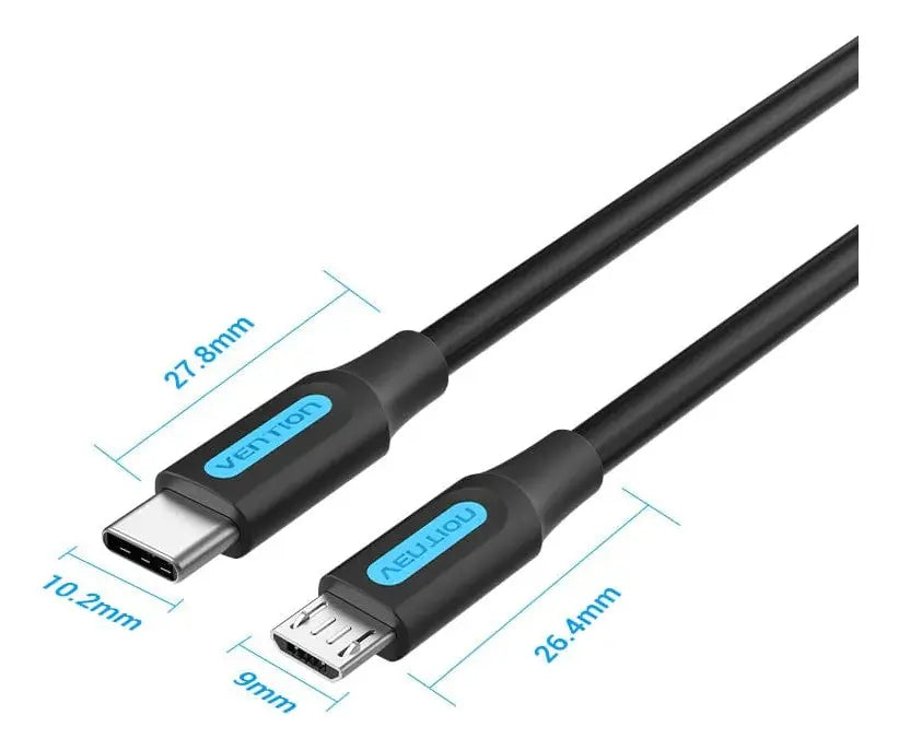 Cable Usb C 2,0 Macho A Micro-b Macho 2a 0,5 M Negro Vention Negro,