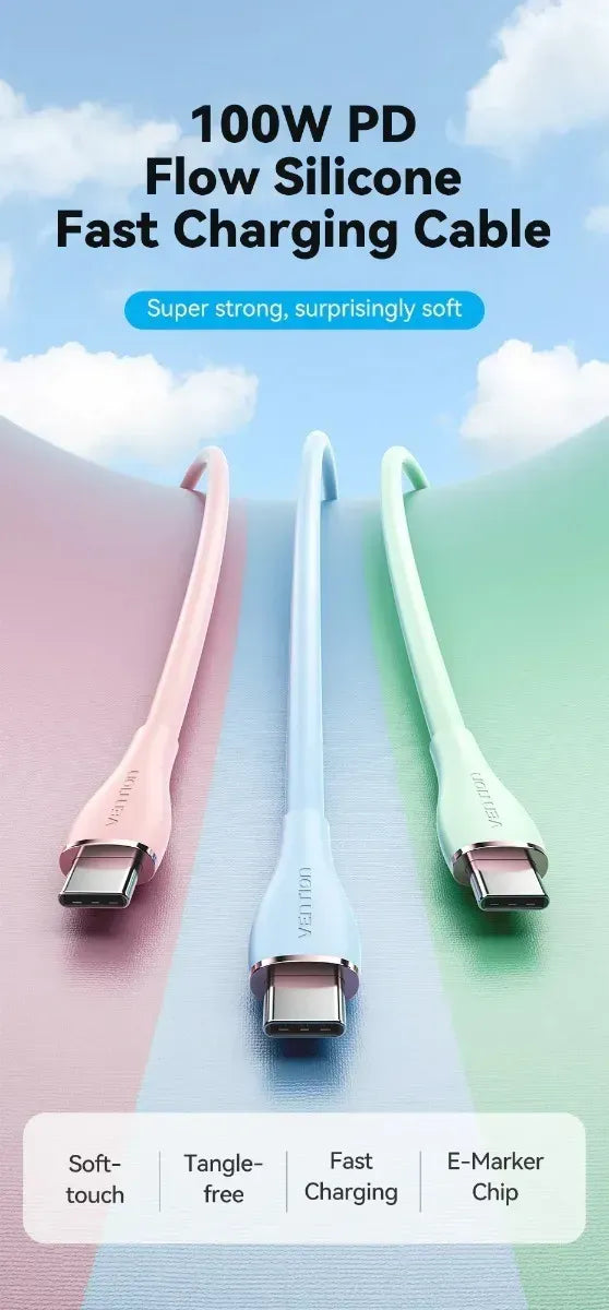 Cable Usb C Carga Rapida 1,5m 5a 100w Pd Silicona Vention
