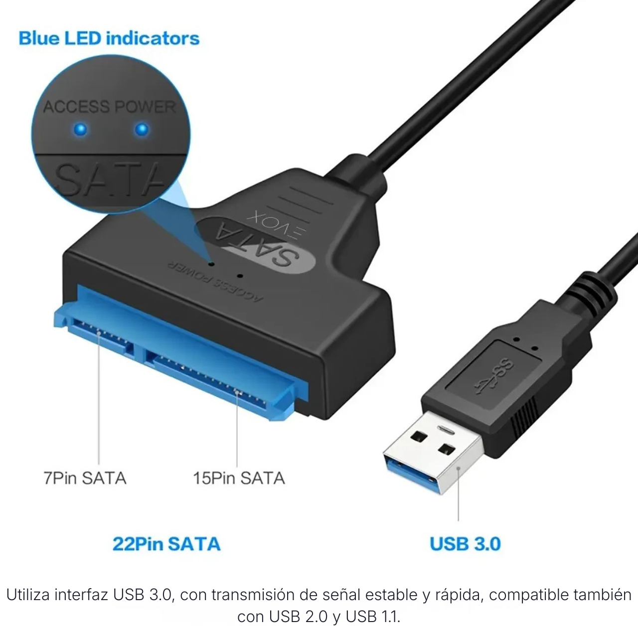 Cable Adaptador Evox Usb 3,0 A Sata 2,5 Disco Rigido Y Ssd Negro