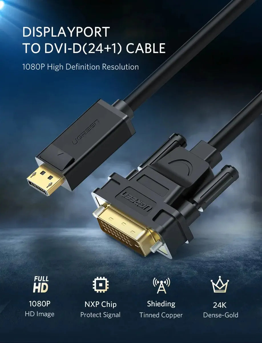 Cable Displayport Dp A Dvi 24+1 Premium Hd 60hz 2m Ugreen