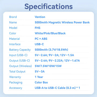 Power Bank Portatil Magnetico Cargador 5000mah Vention