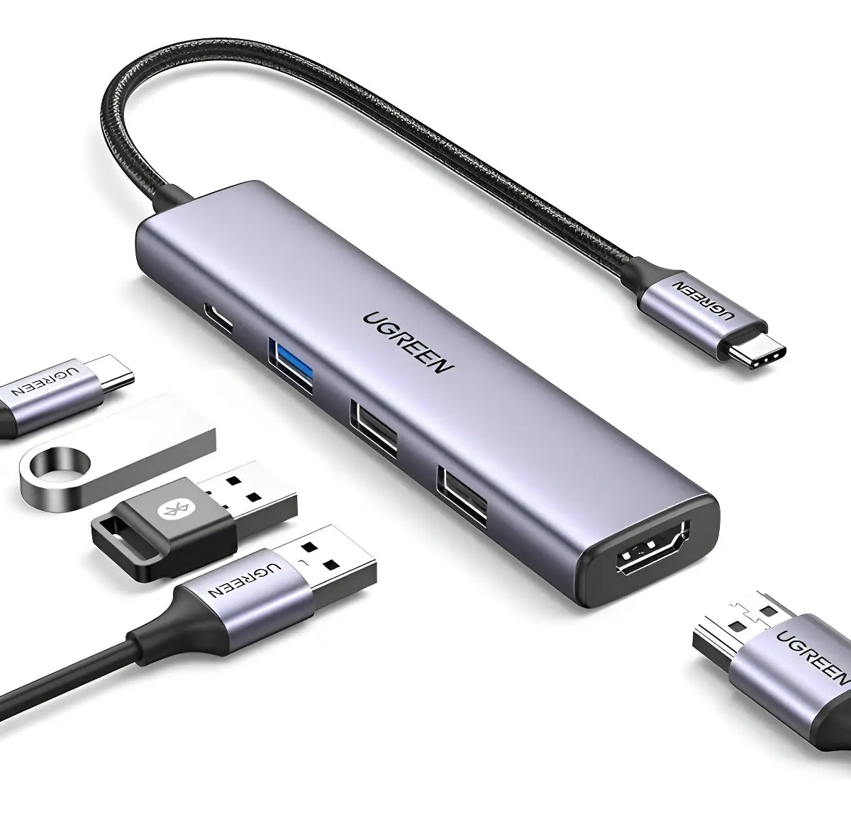 Hub Multipuerto Usb C 5 En 1 Usb 3,0 Hdmi 4k 100w Ugreen Gris Oscuro