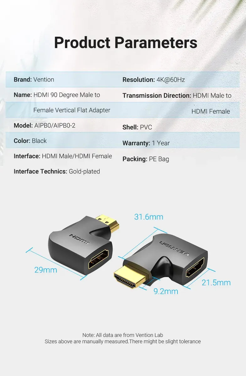 Adaptador X2 Hdmi Macho A Hembra Codo 90° Vertical Vention