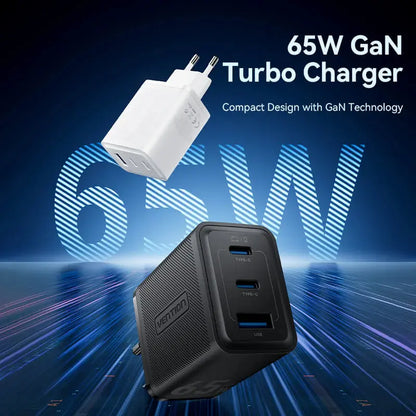 Cargador De Pared Carga Rapida 3 Puertos Usb C 65w Vention