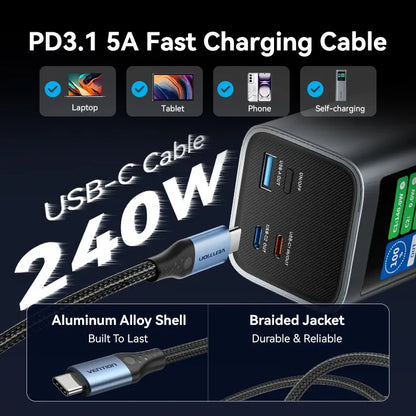 Cargador Portatil Power Bank Usb C 3,1 27000mah 140w Vention Gris