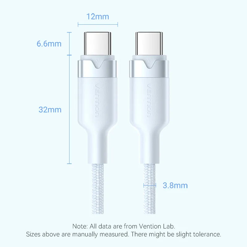 Cable Usb C Carga Y Datos 3a 60w 2 Metros Aluminio Vention Color Azul Claro