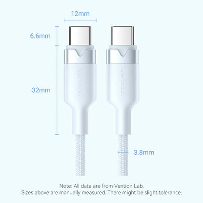 Cable Usb C Carga Y Datos 3a 60w 2 Metros Aluminio Vention Color Azul Claro