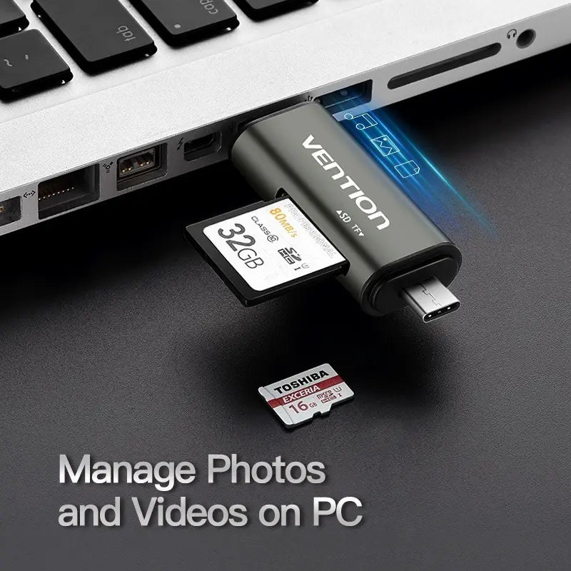 Lector De Tarjetas Sd Tf A Usb-c Usb Y Micro Usb Vention Gris