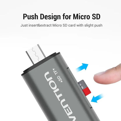 Lector De Tarjetas Sd Tf A Usb-c Usb Y Micro Usb Vention Gris