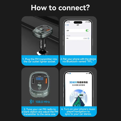 Cargador Usb Para Auto Celular Carga Rapida 30w Bluetooth Negro