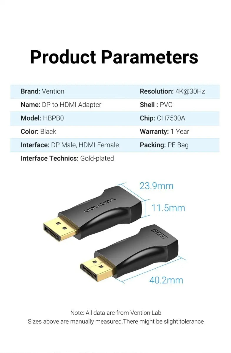 Adaptador Conversor Display Port A Hdmi Hembra 4k Vention
