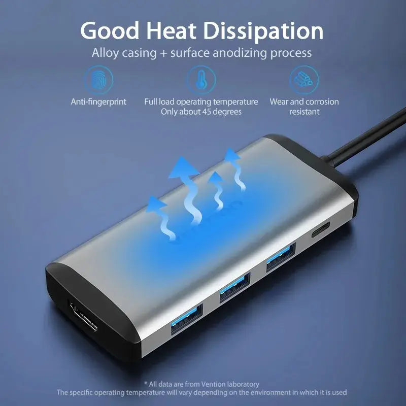 Hub Adaptador Multipuerto 5 En 1 Usb C Hdmi Usb 3,0 Vention Gris