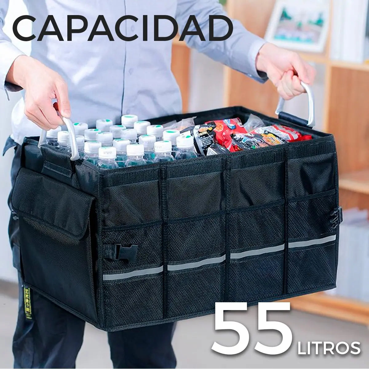 Organizador De Baul Auto Plegable Ipx5 Aluminio 55l Ugreen Liso Negro