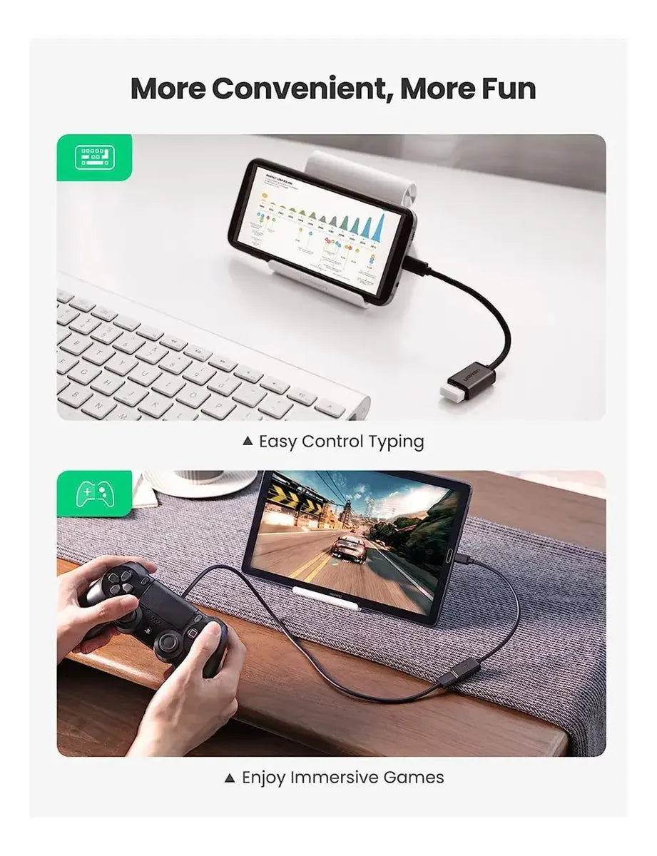 Cable Adaptador Otg Micro Usb A Usb 2,0 Hembra Ugreen Negro