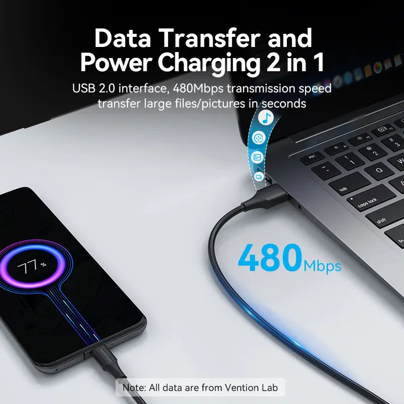 Cable Usb A Usb-c 3a 480mbps Datos Y Carga 1m Vention Negro