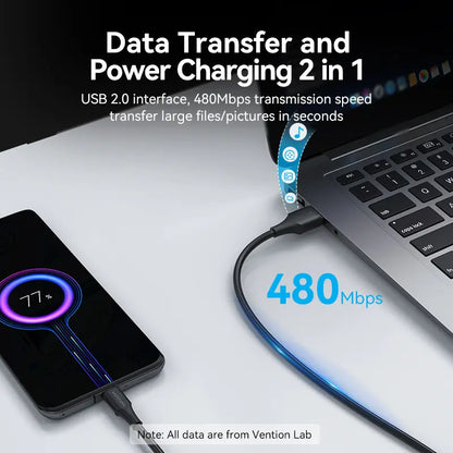 Cable Usb A Usb-c 3a 480mbps Datos Y Carga 1m Vention Negro