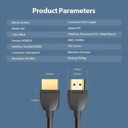 Cable Hdmi 2,0 Ultra Liviano 4k Hdr 60hz 0,5 Metros Vention